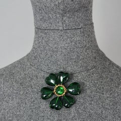 Vintage MOSCHINO Green Heart Flower Novelty Brooch