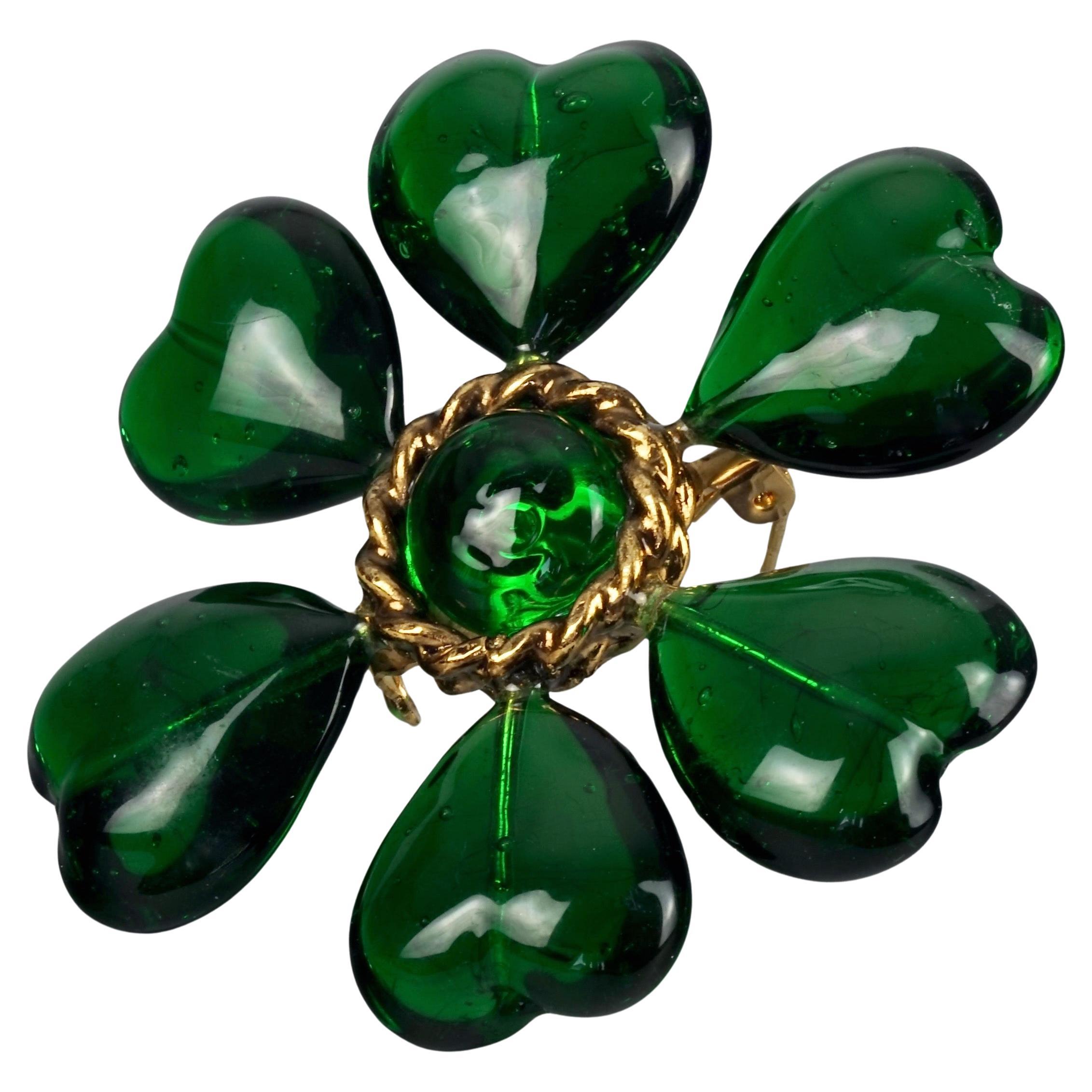 Vintage MOSCHINO Green Heart Flower Novelty Brooch For Sale