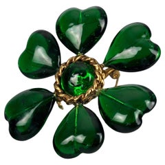 Vintage MOSCHINO Green Heart Flower Novelty Brooch