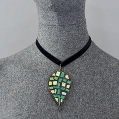 Vintage MOSCHINO Green Mosaic Novelty Pendant Necklace