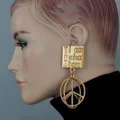 Vintage MOSCHINO "I Am What I Am" Peace Sign Novelty Dangling Earrings