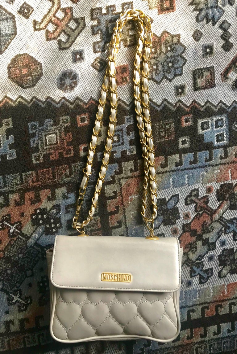 Vintage Moschino Heart Shape Quilted Calfskin Gold Chain Strap Purse