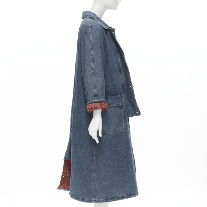 De las mujeres vintage MOSCHINO JEANS 1988 azul vaquero rojo paisley forrado abrigo acolchado IT42 en venta