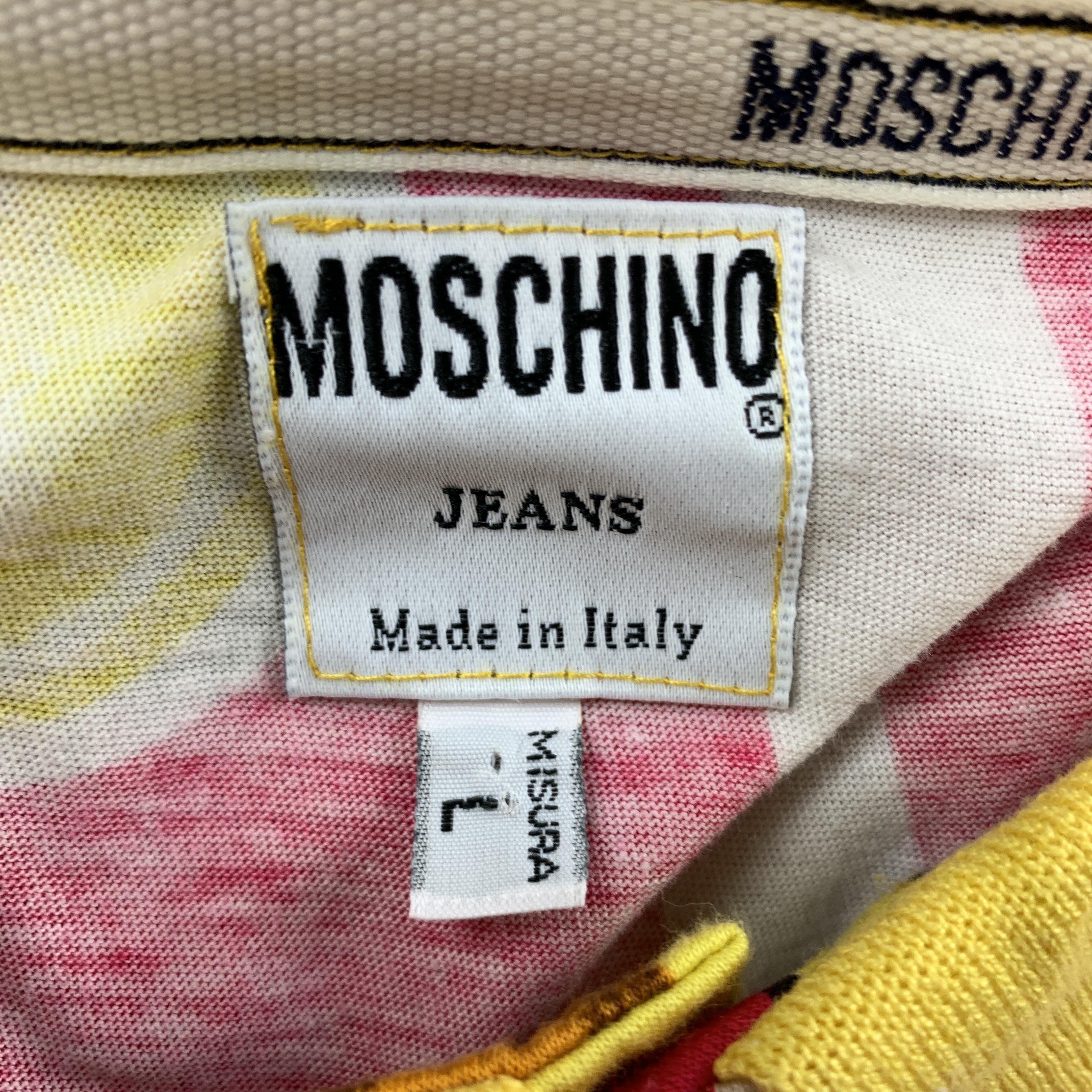 Men's Vintage MOSCHINO JEANS Size L Multi-Color Print Cotton Buttoned Polo