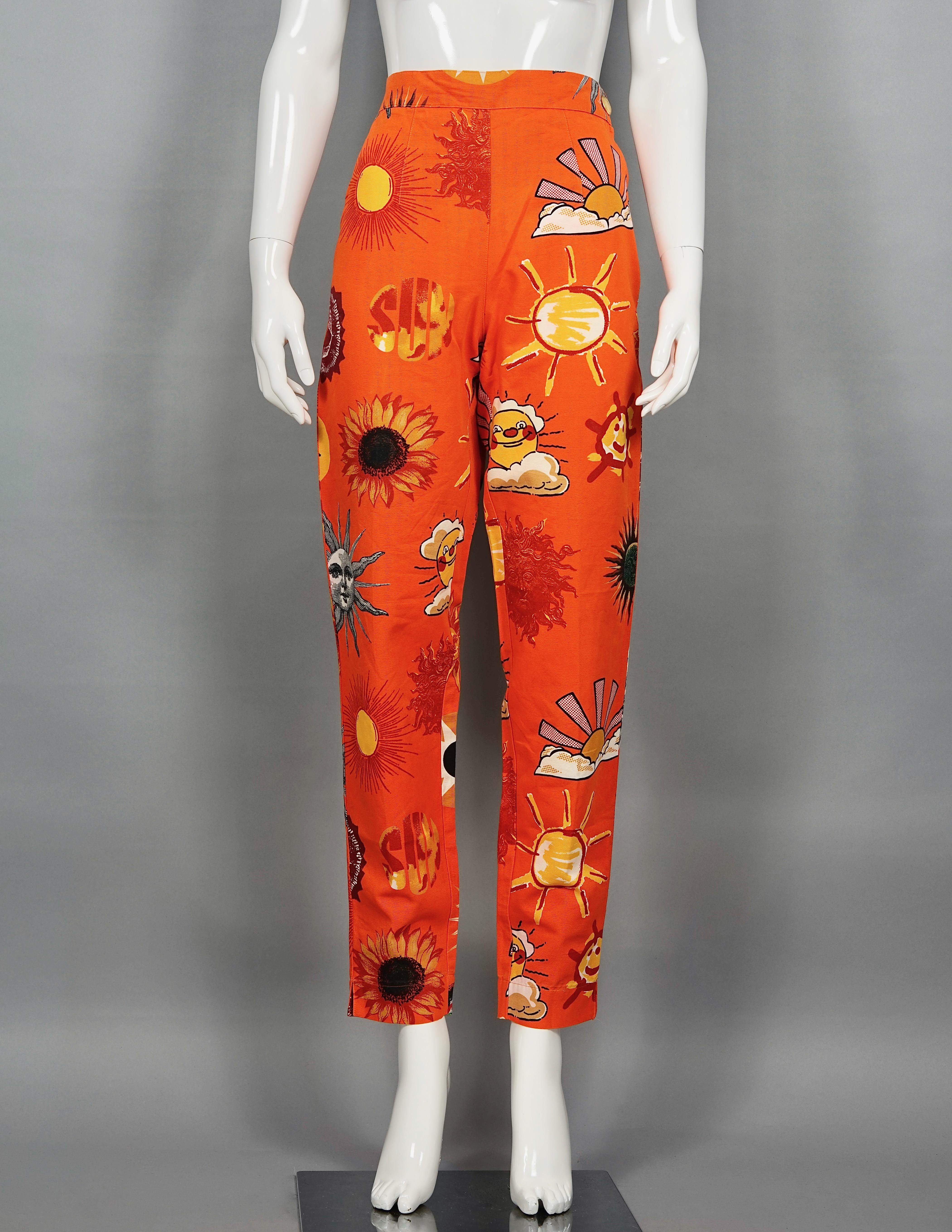 Vintage MOSCHINO JEANS Summer Sun Fun Print Pants

Measurements taken laid flat, please double waist and hips:
Waist: 14.56 inches (37 cm)
Hips: 20.47 inches (52 cm)
Length: 40.75 inches (103,5 cm)

Features:
- 100% Authentic MOSCHINO JEANS.
-