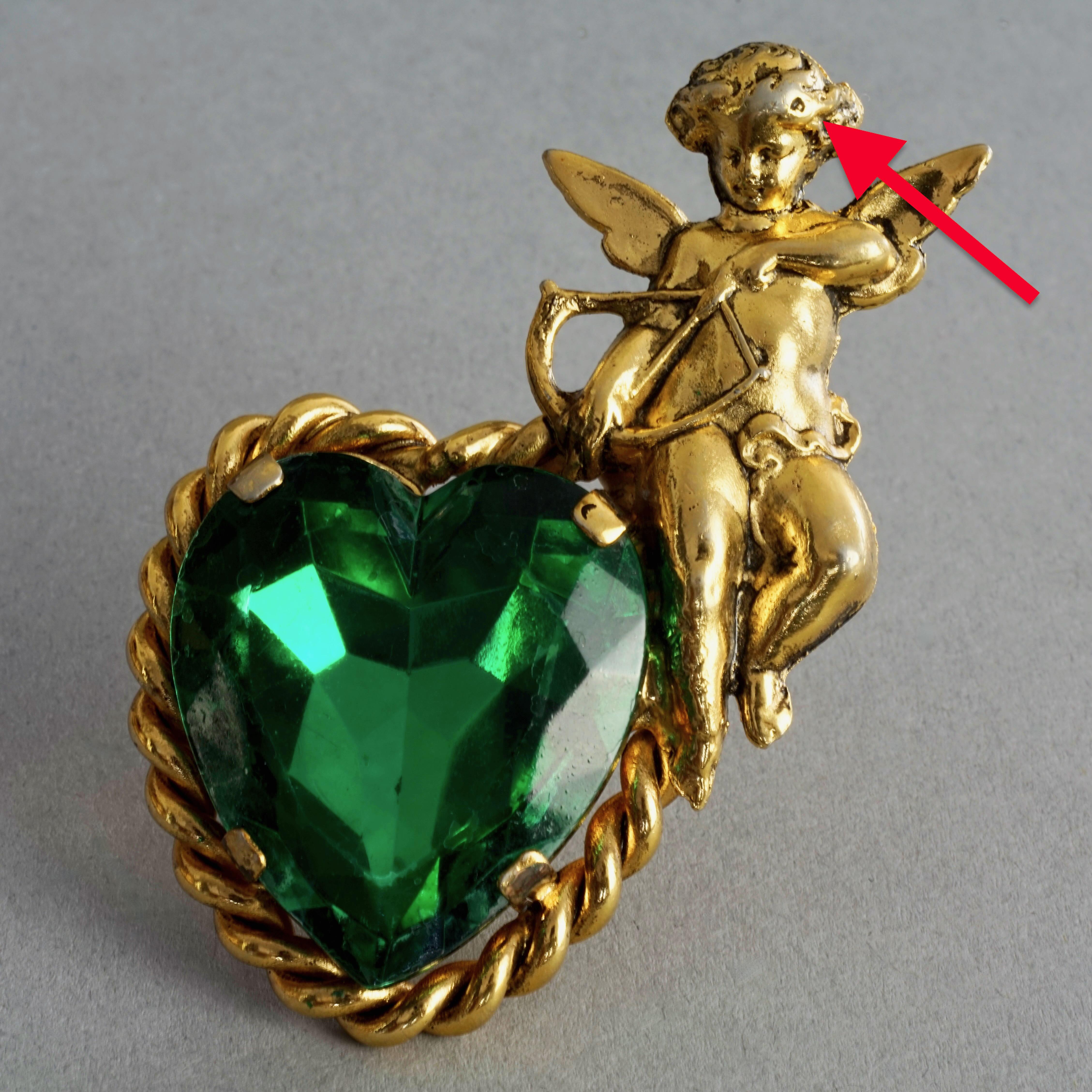 Vintage MOSCHINO Jewelled Heart Cherub Novelty Brooch For Sale at 1stDibs