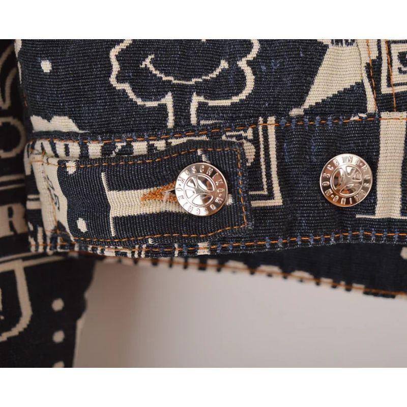 Vintage Moschino Junior Label 1990's Tapestry Stitch Artisan Logo Denim Jacket For Sale 3