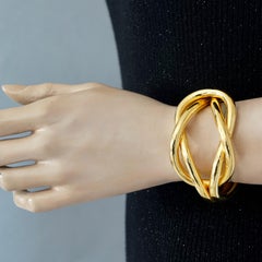 Vintage MOSCHINO Knotted Gold Tone Rigid Cuff Bracelet