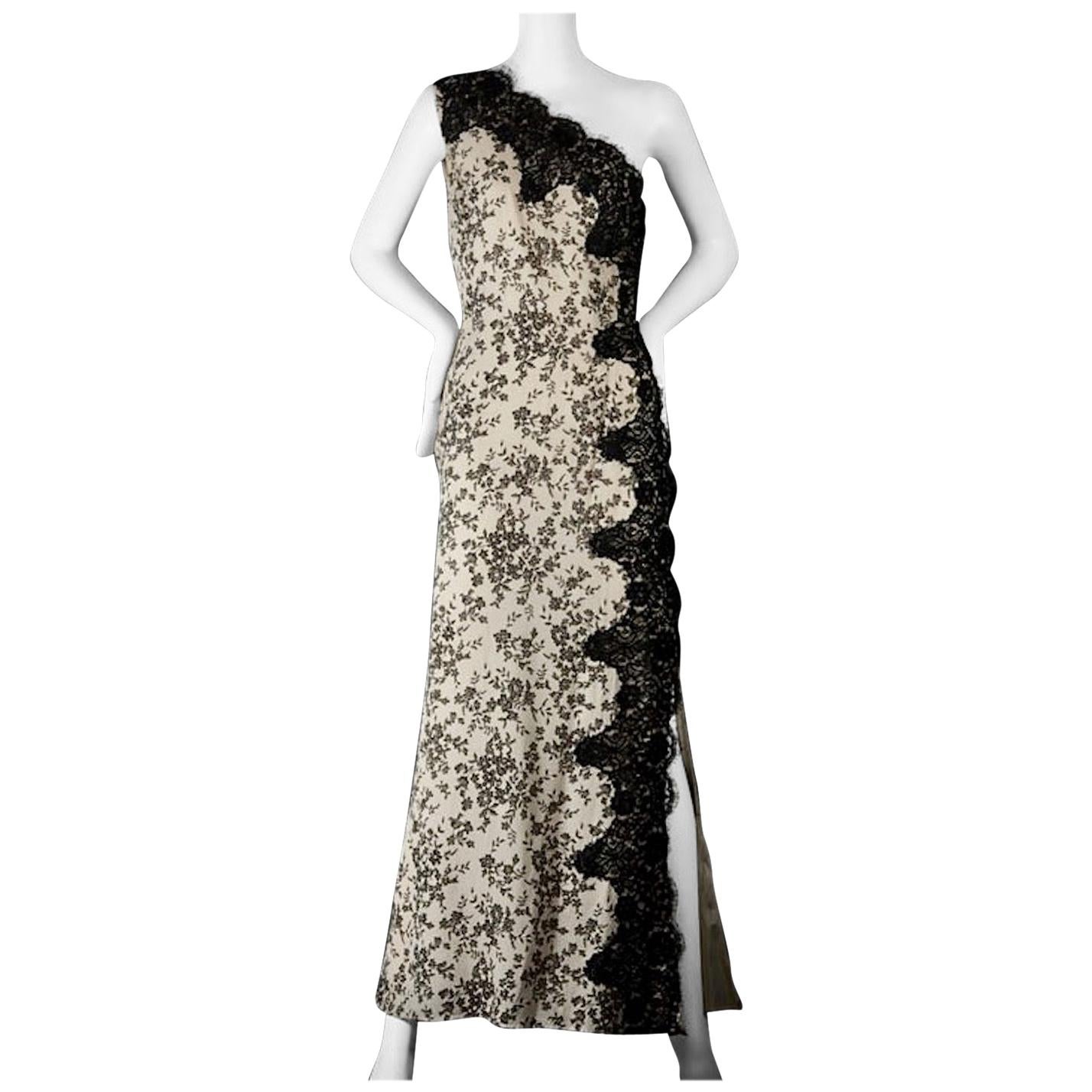 Vintage MOSCHINO Lace One Shoulder Evening Dress