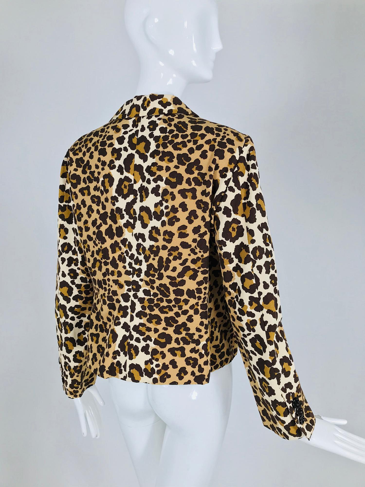 Beige Vintage Moschino Leopard Print Faille Ribbon Applique Jacket 1990s