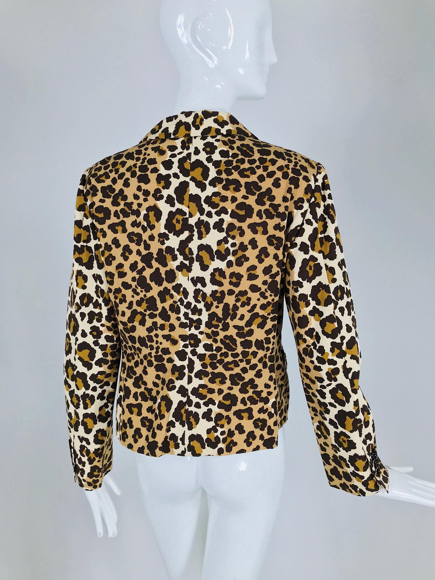 Vintage Moschino Leopard Print Faille Ribbon Applique Jacket 1990s In Good Condition In West Palm Beach, FL