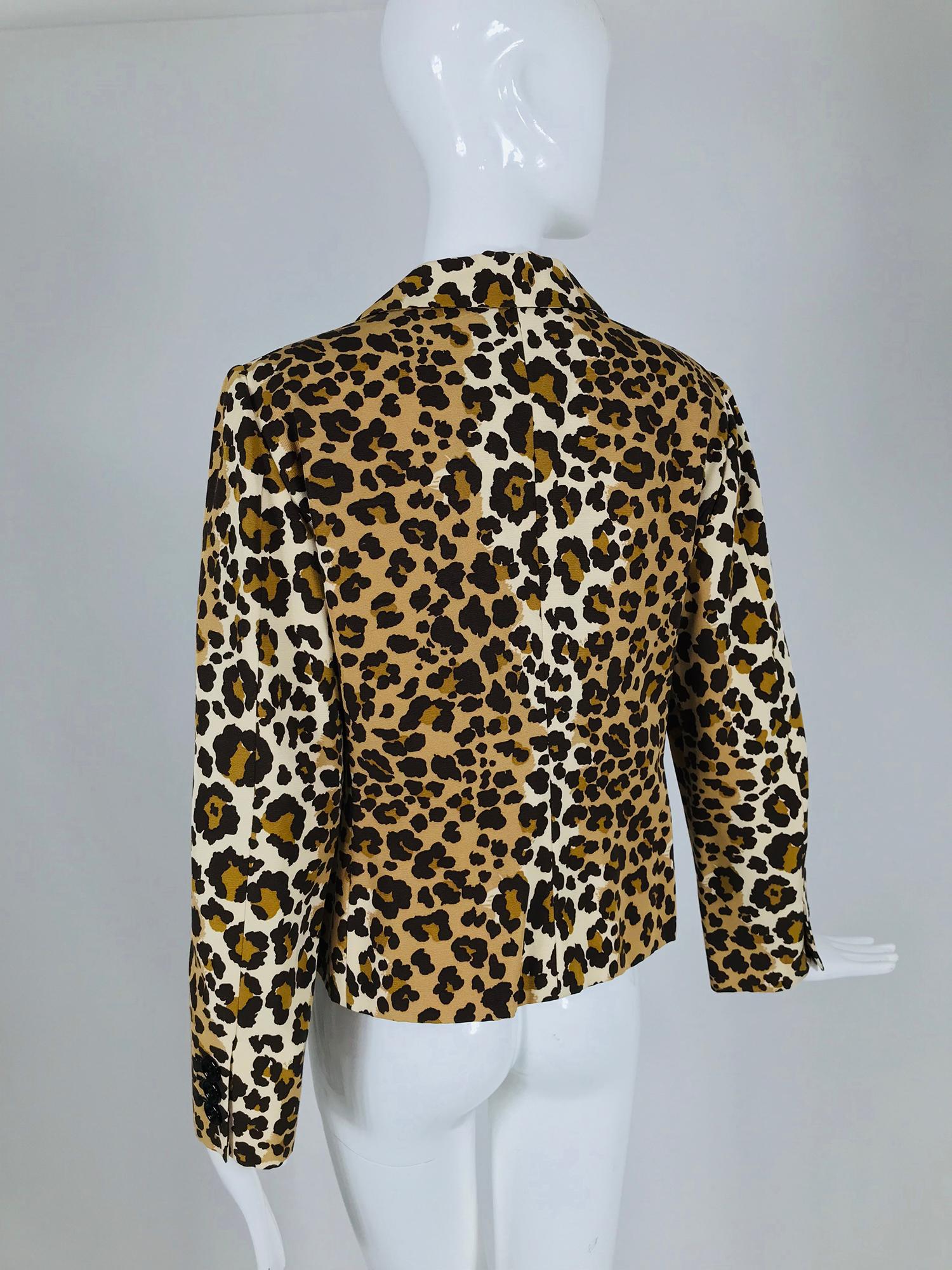 Women's Vintage Moschino Leopard Print Faille Ribbon Applique Jacket 1990s