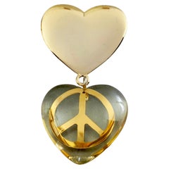 Vintage MOSCHINO Lucite Herz Friedenszeichen Neuheit Brosche
