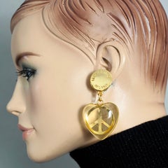 Pendientes colgantes vintage MOSCHINO Lucite Heart Peace Sign Novelty