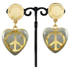 Pendientes colgantes vintage MOSCHINO Lucite Heart Peace Sign Novelty