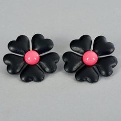Pendientes vintage MOSCHINO Massive Black Flower Vegan Leather Novelty
