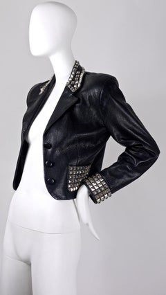 Vintage MOSCHINO Metal Studded Leather Cropped Jacket