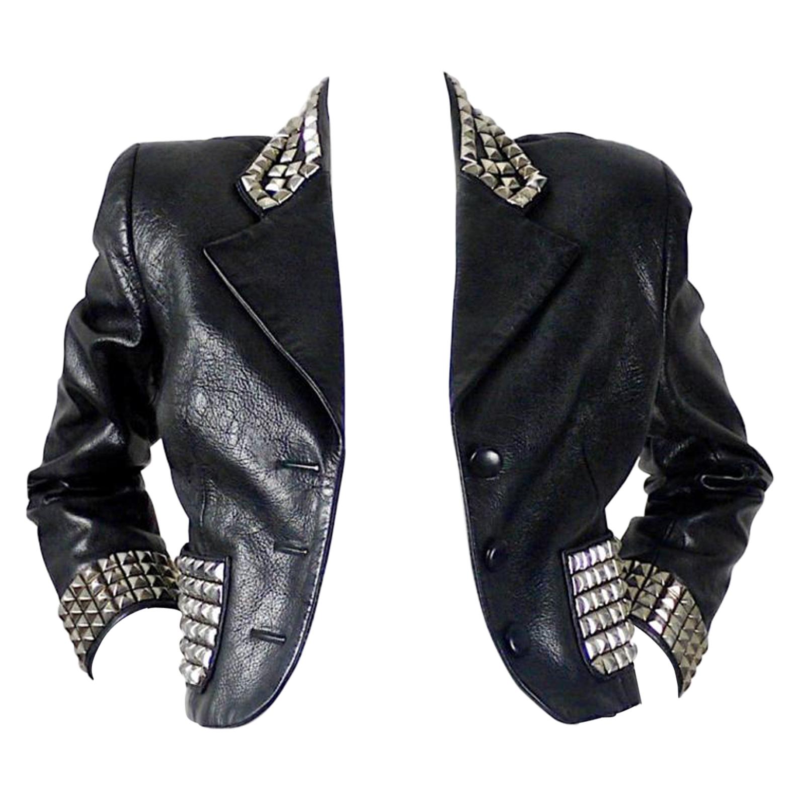Vintage MOSCHINO Metal Studded Leather Cropped Jacket For Sale