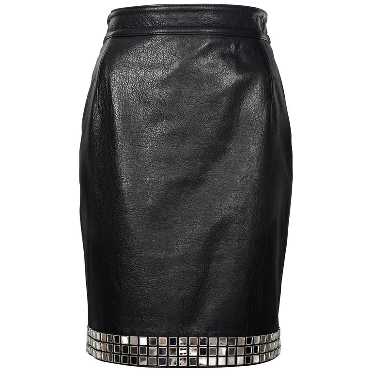 Vintage MOSCHINO Mirror Applique Leather Skirt at 1stDibs