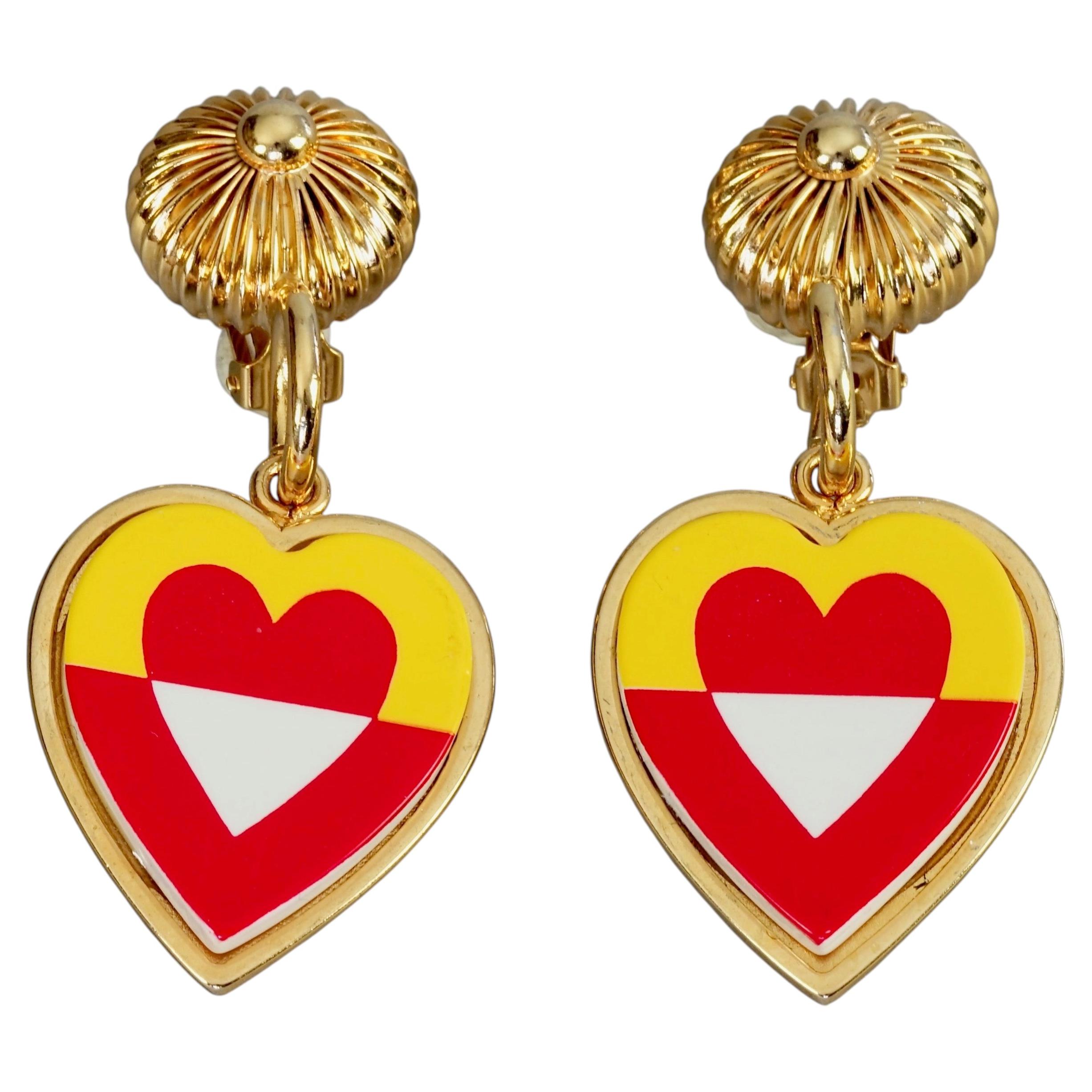 Orecchini pendenti d'epoca di Moschino Mondrian Heart Novelty in vendita