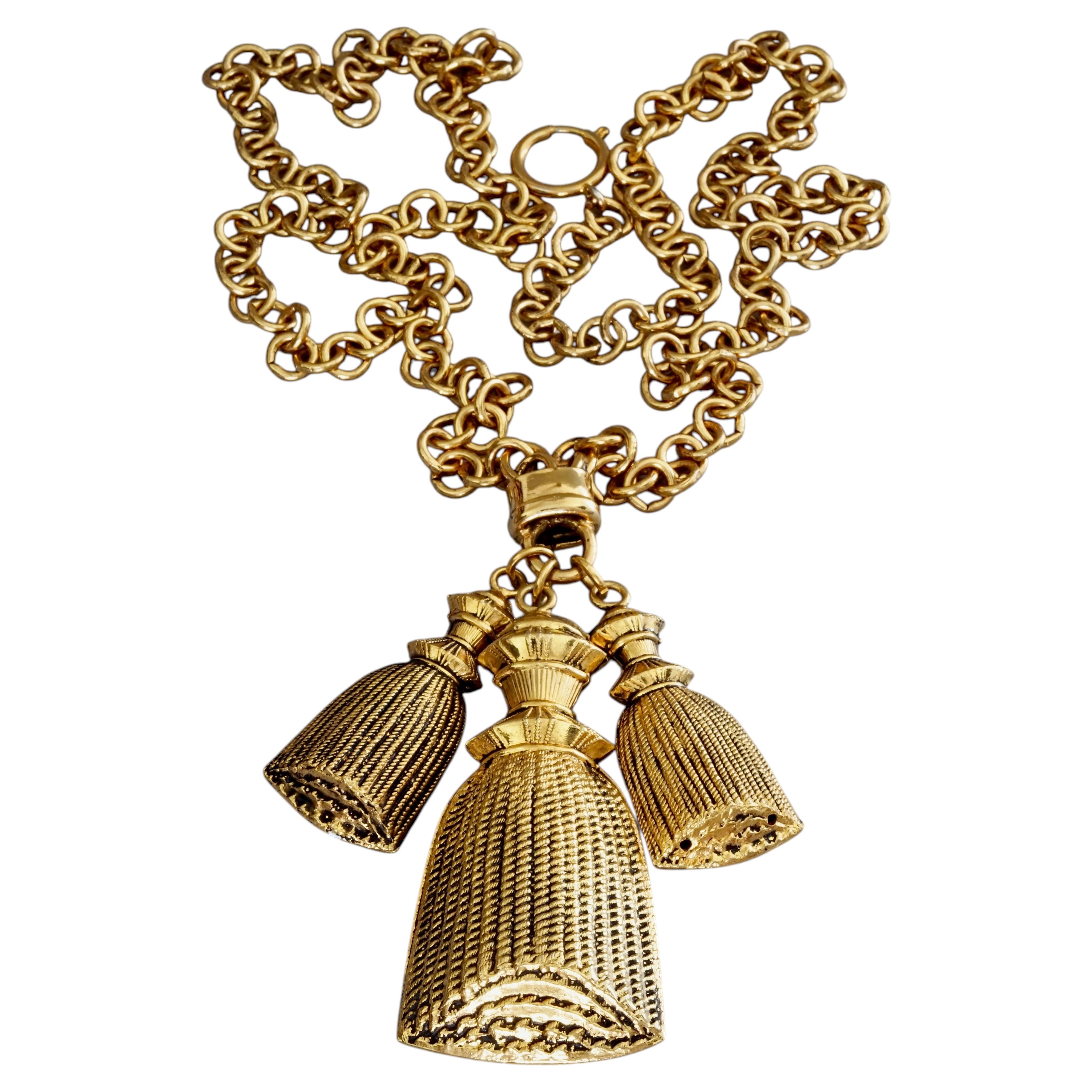 Vintage MOSCHINO - Collier à pendentifs à pampilles multiples en métal doré