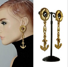 Vintage MOSCHINO Nautical Anchor Wheel Novelty Earrings