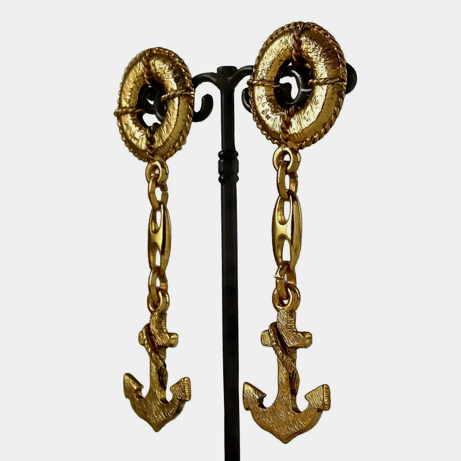 Vintage MOSCHINO Nautical Anchor Wheel Novelty Earrings 1