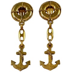 Vintage MOSCHINO Nautical Anchor Wheel Novelty Earrings