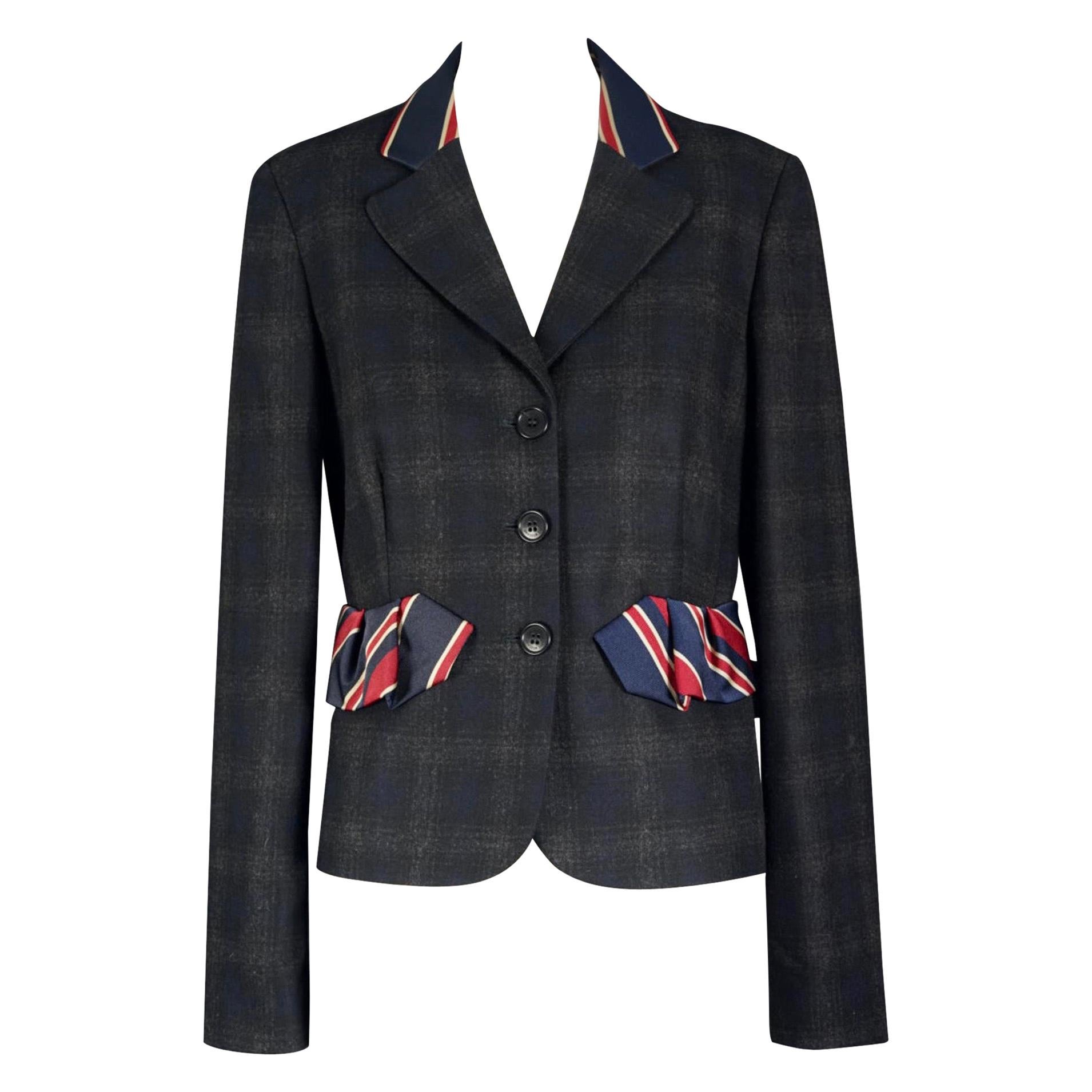 Vintage MOSCHINO Necktie Plaid Novelty Blazer Jacket