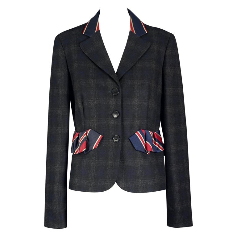 Vintage MOSCHINO Necktie Plaid Novelty Blazer Jacket For Sale at 1stDibs
