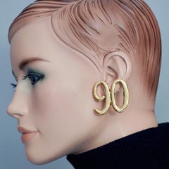 Vintage MOSCHINO Numeral 90 Gold Tone Novelty Earrings