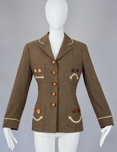 Vintage MOSCHINO "Nuts About You" Nut Buttons Facial Expression Jacket
