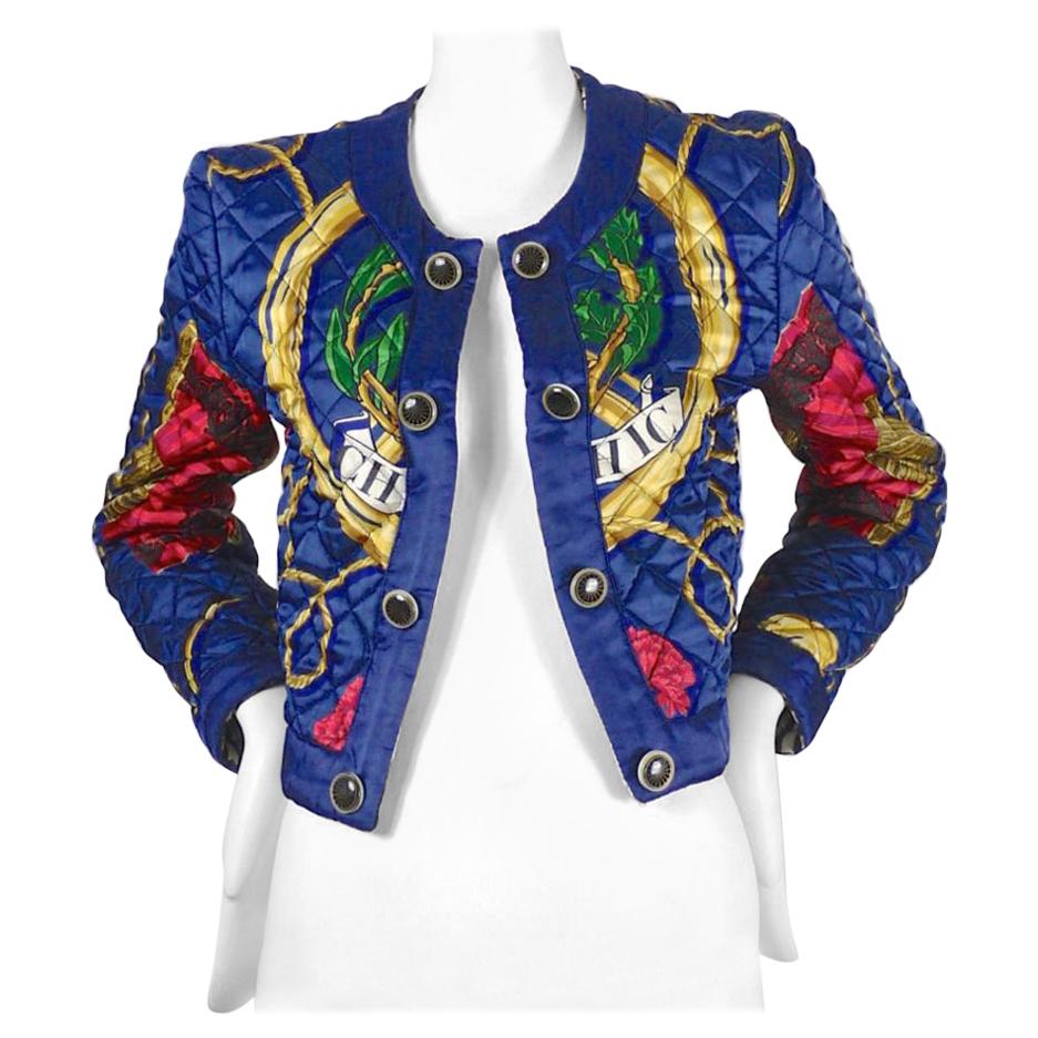 Vintage MOSCHINO Peace and Love Nautical Print Quilted Jacket