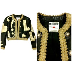 Vintage MOSCHINO PEACE and LOVE Passementerie Metallic Trim Black Gold Leather J