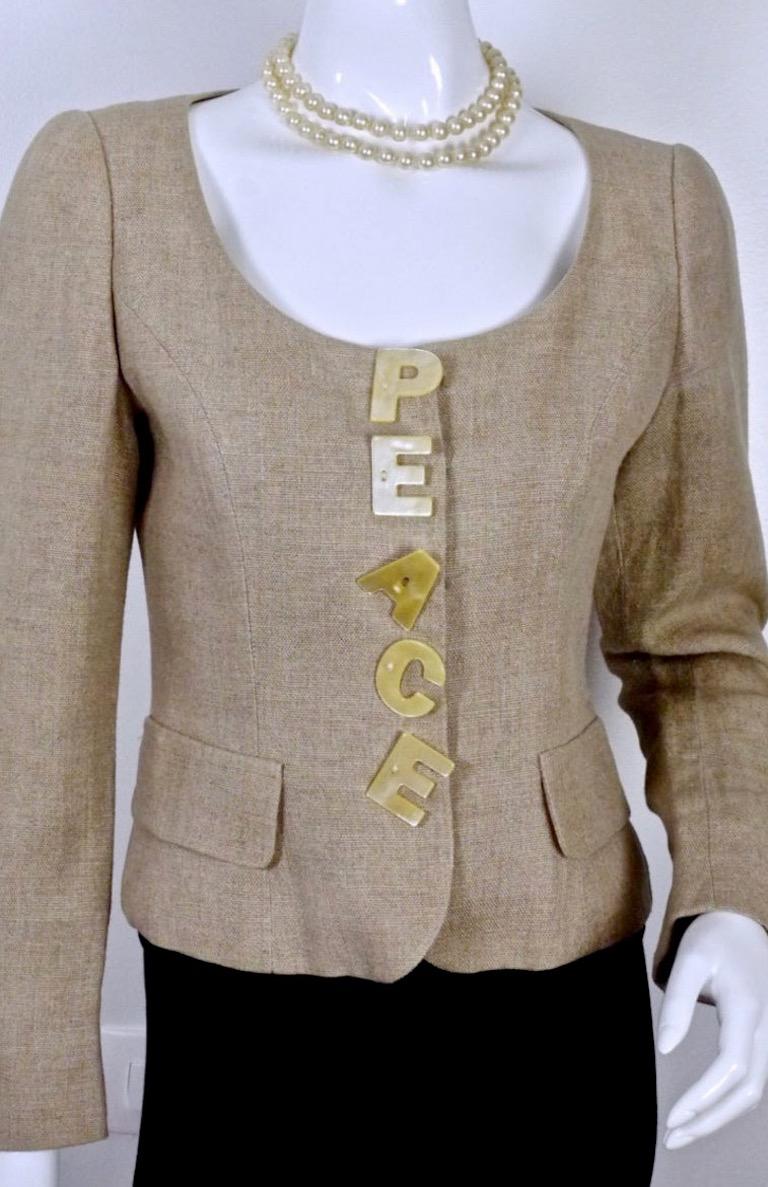Vintage MOSCHINO PEACE Novelty Linen Jacket In Good Condition In Kingersheim, Alsace