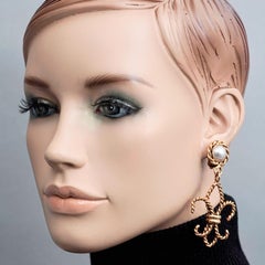 Vintage MOSCHINO Pearl Fleur de Lys Torsade Novelty Dangling Earrings