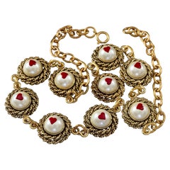 Vintage MOSCHINO Pearl Heart Link Novelty Necklace