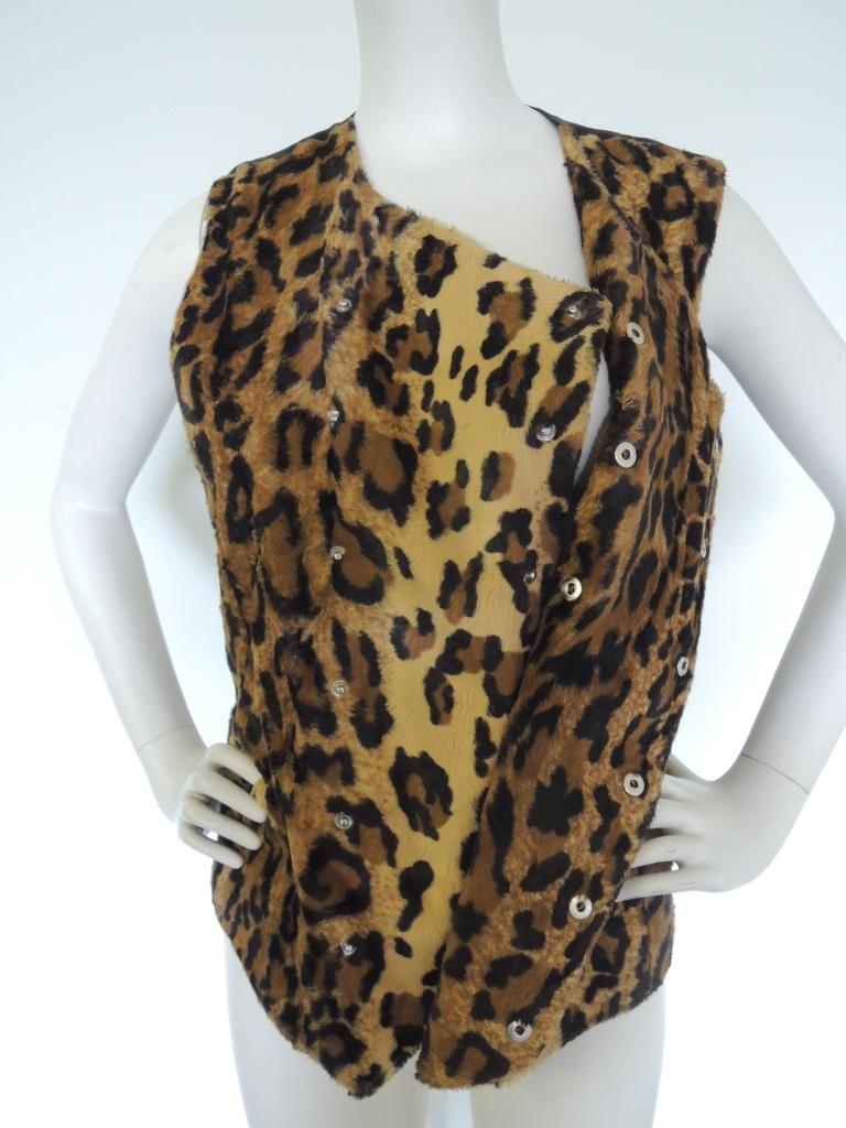 Brown Vintage Moschino Plush Leopard Print Vest For Sale