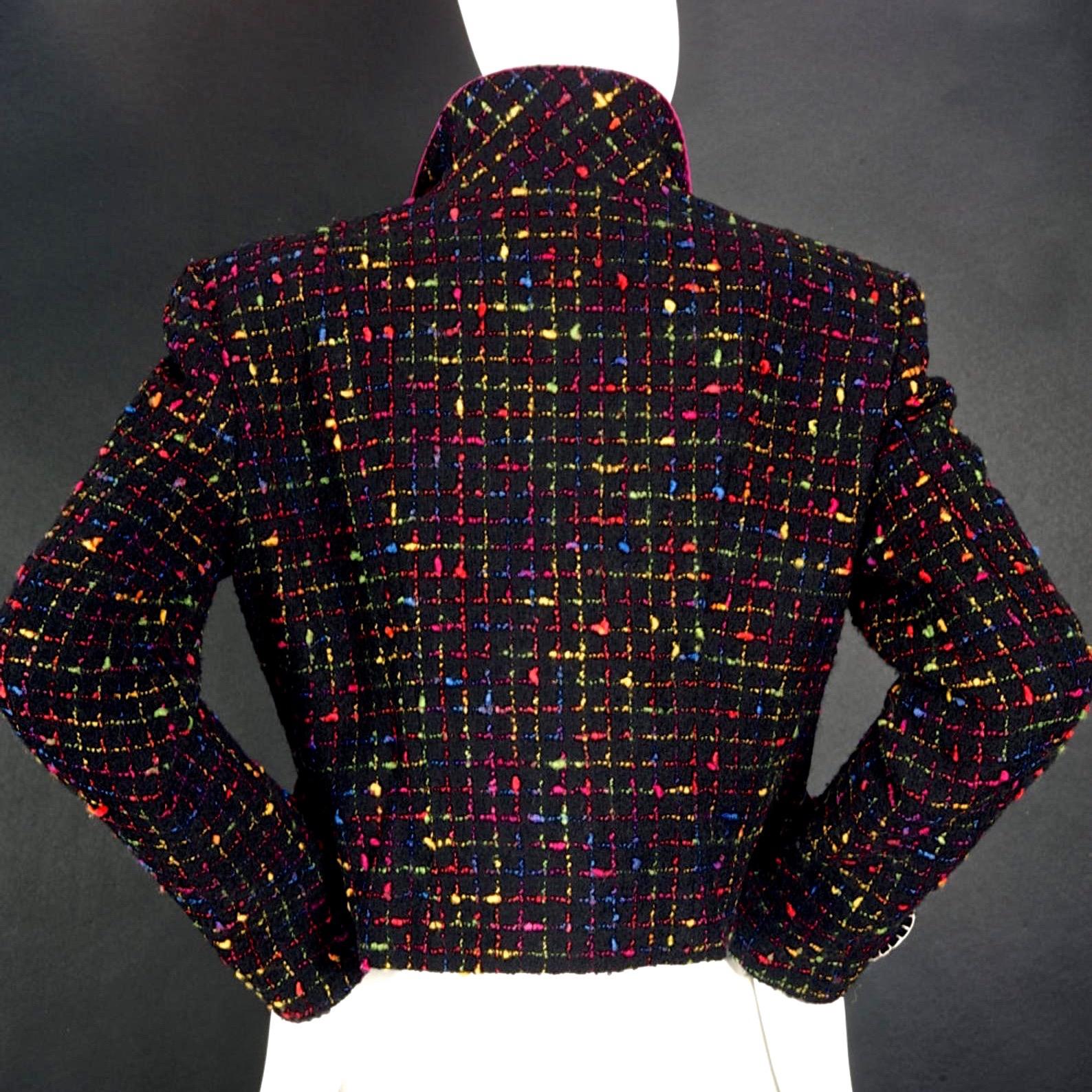 Black Vintage MOSCHINO Push For Nature Novelty Felt Button Tweed Boucle Jacket