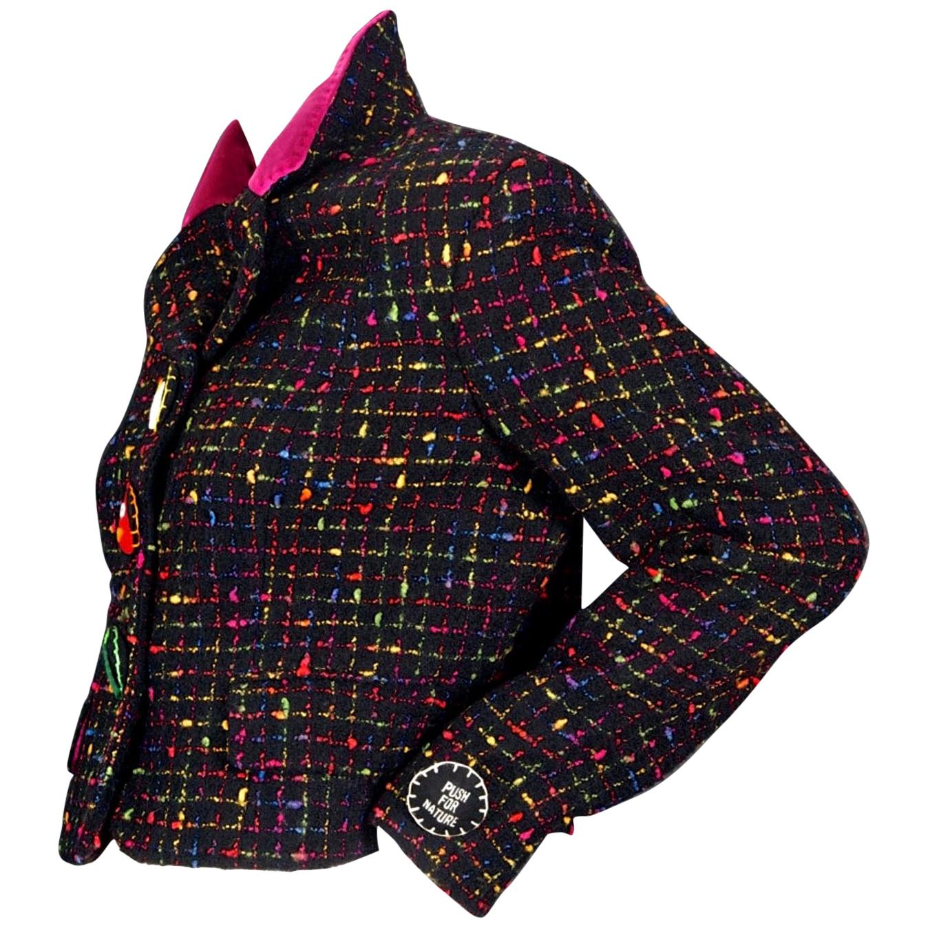 Vintage MOSCHINO Push For Nature Novelty Felt Button Tweed Boucle Jacket