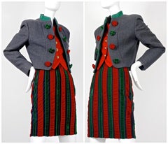 Vintage MOSCHINO Quirky Christmas Velvet Skirt Jacket Suit