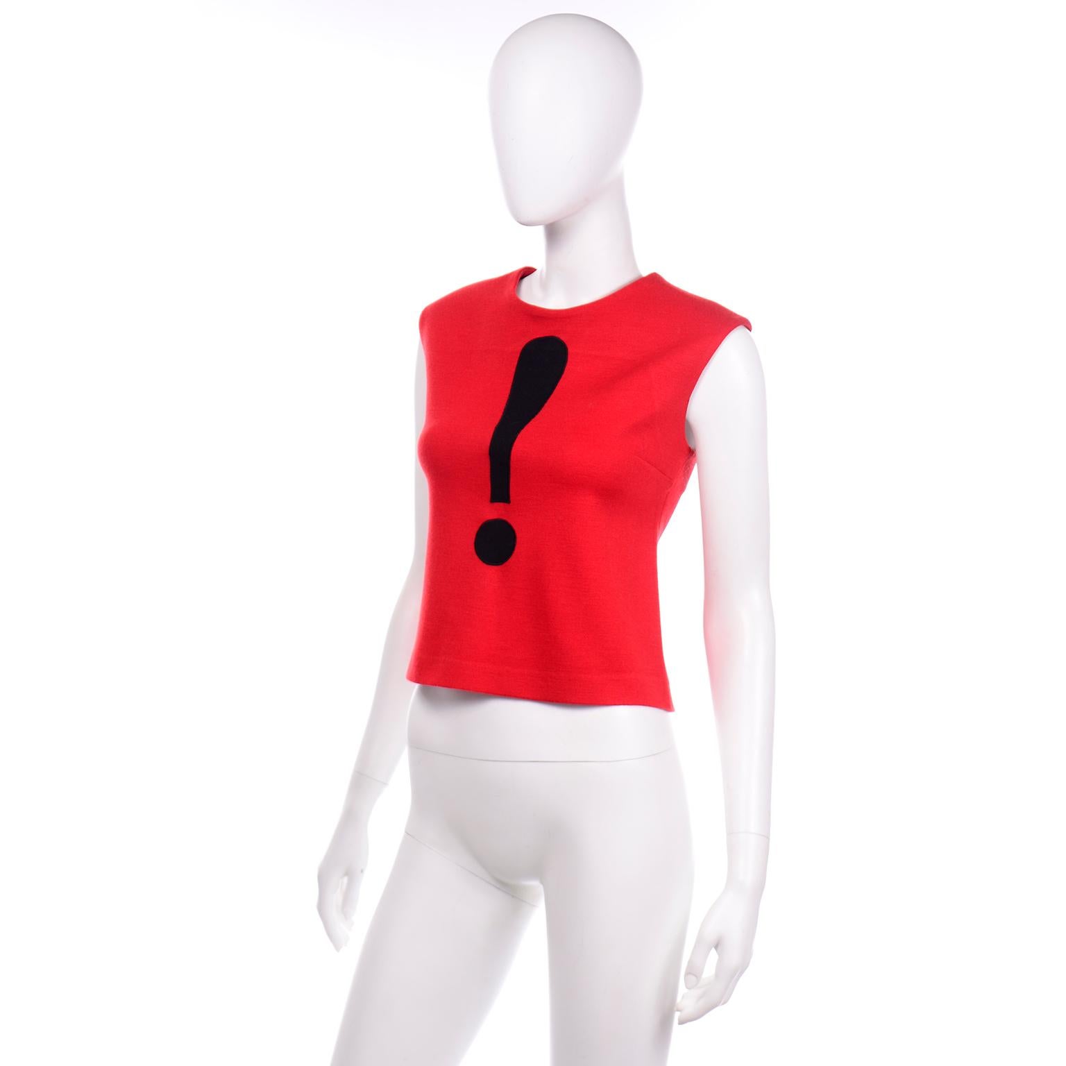 Vintage Moschino Red and Black Exclamation Mark Sleeveless Top In Excellent Condition In Portland, OR
