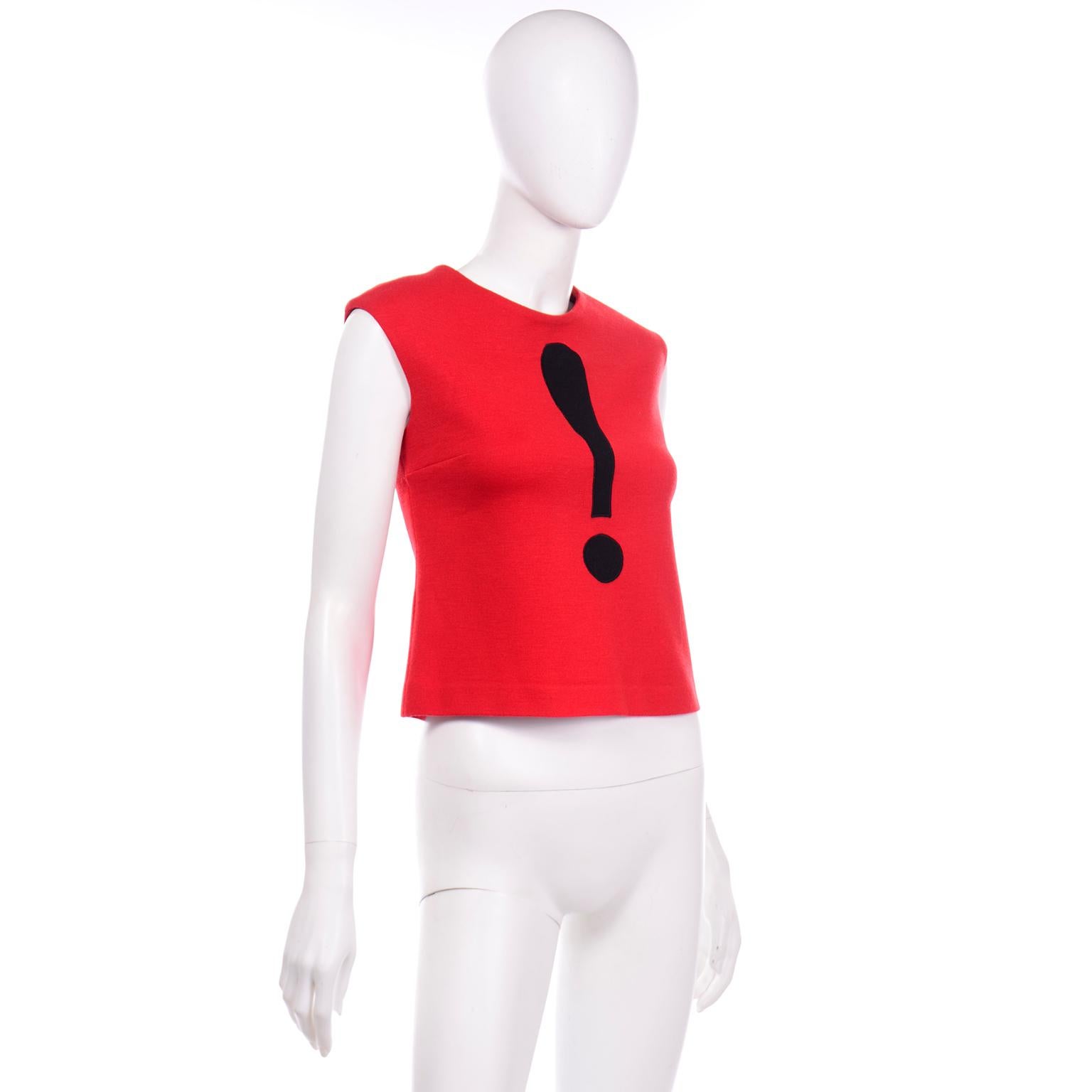 Vintage Moschino Red and Black Exclamation Mark Sleeveless Top 1