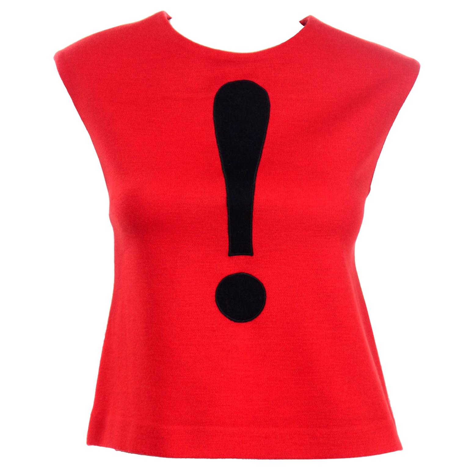 Vintage Moschino Red and Black Exclamation Mark Sleeveless Top
