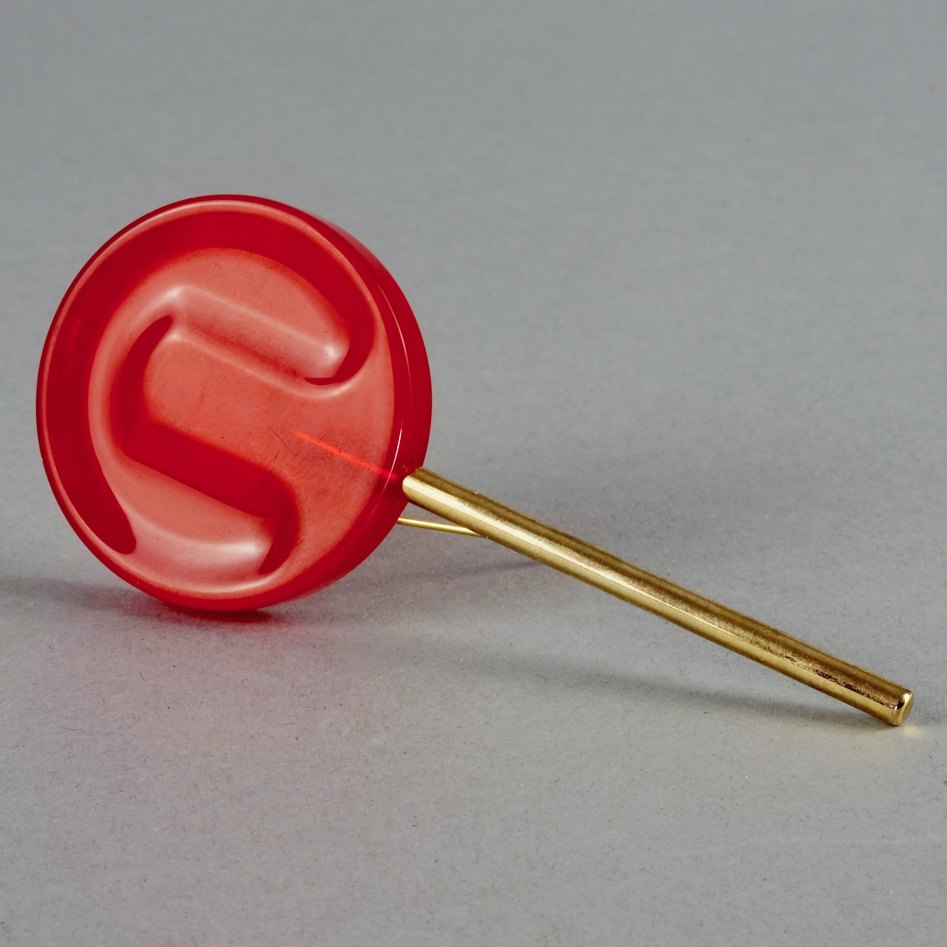Women's or Men's Vintage MOSCHINO Red Cherry Lollipop Candy Novelty Brooch For Sale