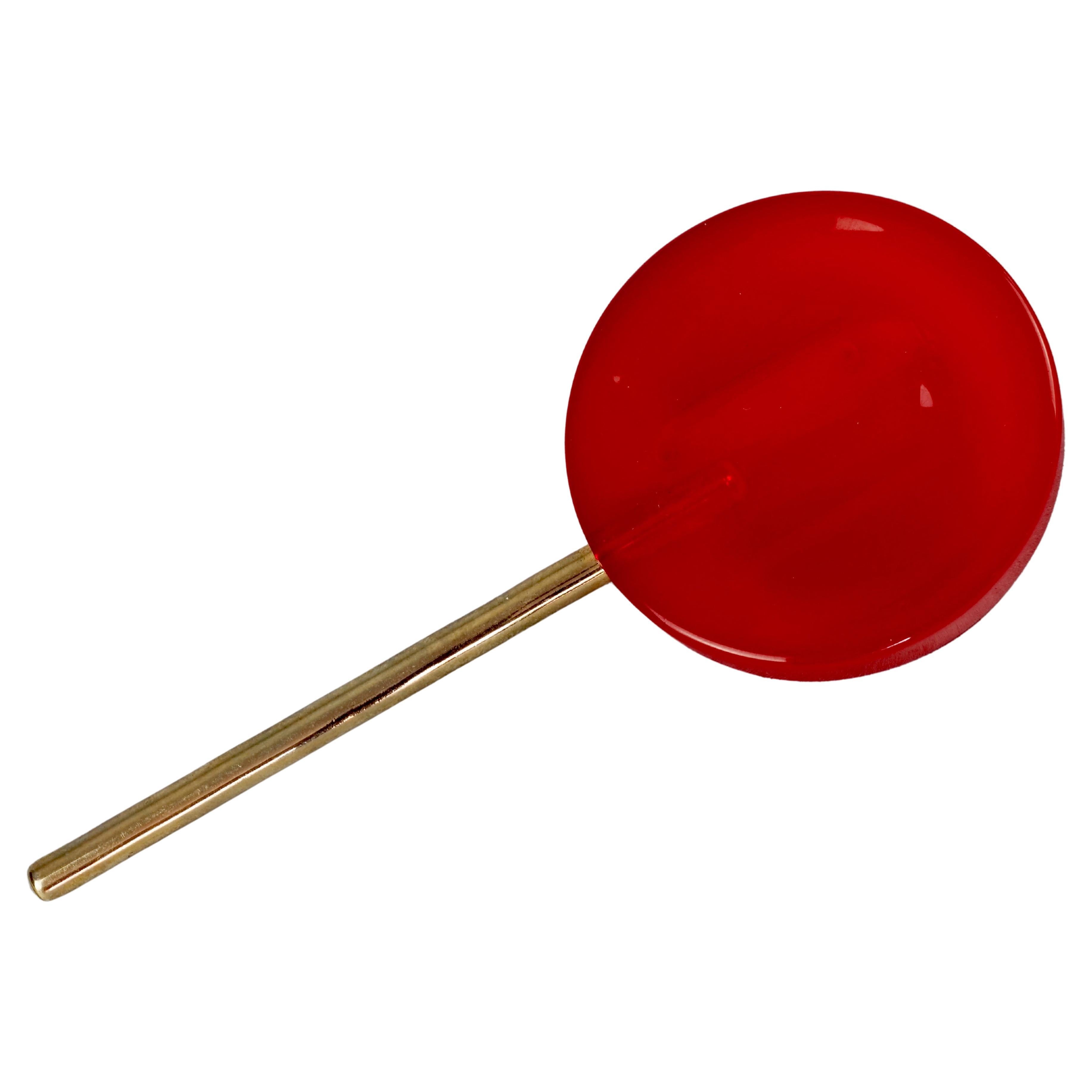 Vintage MOSCHINO Red Cherry Lollipop Candy Novelty Brooch For Sale