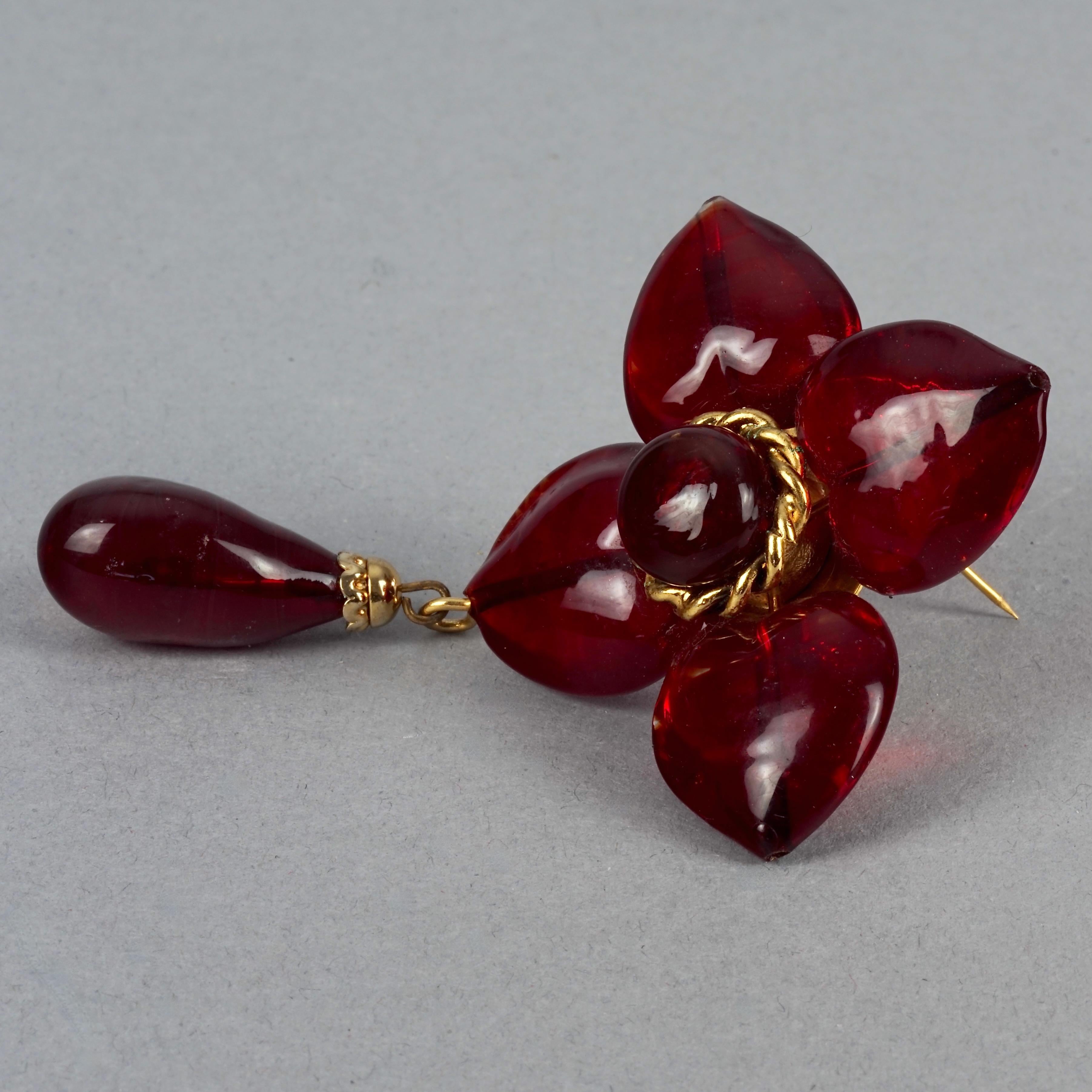 Vintage MOSCHINO Red Heart Flower Novelty Drop Brooch For Sale 2