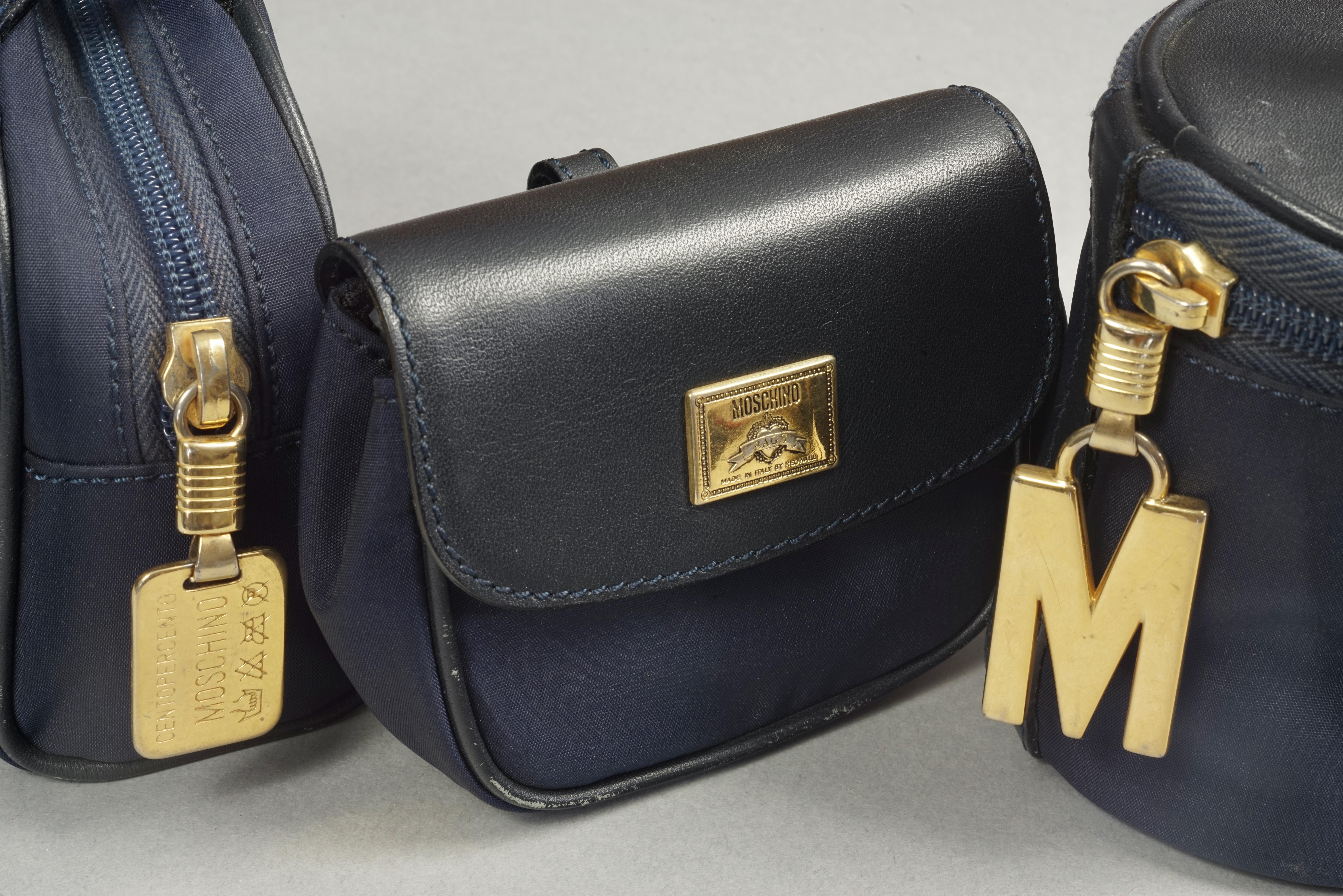 Vintage MOSCHINO REDWALL 3 Purses Navy Blue Belt Bag For Sale 1
