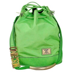Vintage MOSCHINO Redwall Green Nylon Leather Bucket Shoulder Bag