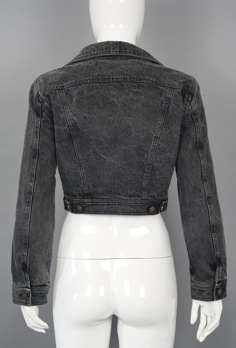 Vintage MOSCHINO Removable Red Faux Fur Denim Cropped Jacket at 1stDibs